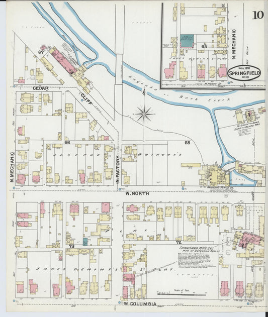 Sanborn Fire Insurance Map from Springfield, Clark County, Ohio (1891), Sheet #0010 - Historic Sanborn Fire Insurance Map Print, vintage old map wall art, antique decor, genealogy gift, Ohio Ohio map