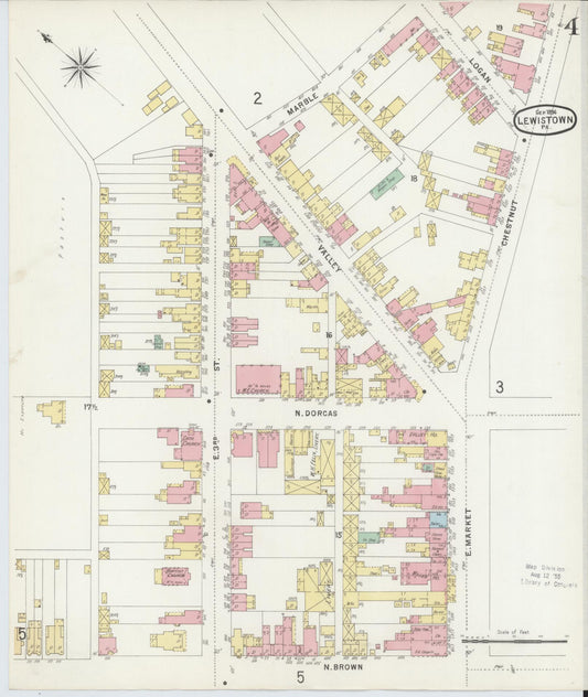 Sanborn Fire Insurance Map from Lewistown, Mifflin County, Pennsylvania (1896), Sheet #0004 - Historic Sanborn Fire Insurance Map Print, vintage old map wall art, antique decor, genealogy gift, Pennsylvania Pennsylvania map