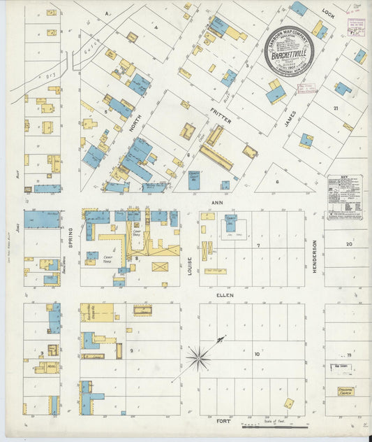 Sanborn Fire Insurance Map from Brackettville, Kinney County, Texas (1905), Sheet #0001 - Historic Sanborn Fire Insurance Map Print, vintage old map wall art, antique decor, genealogy gift, Texas Texas map