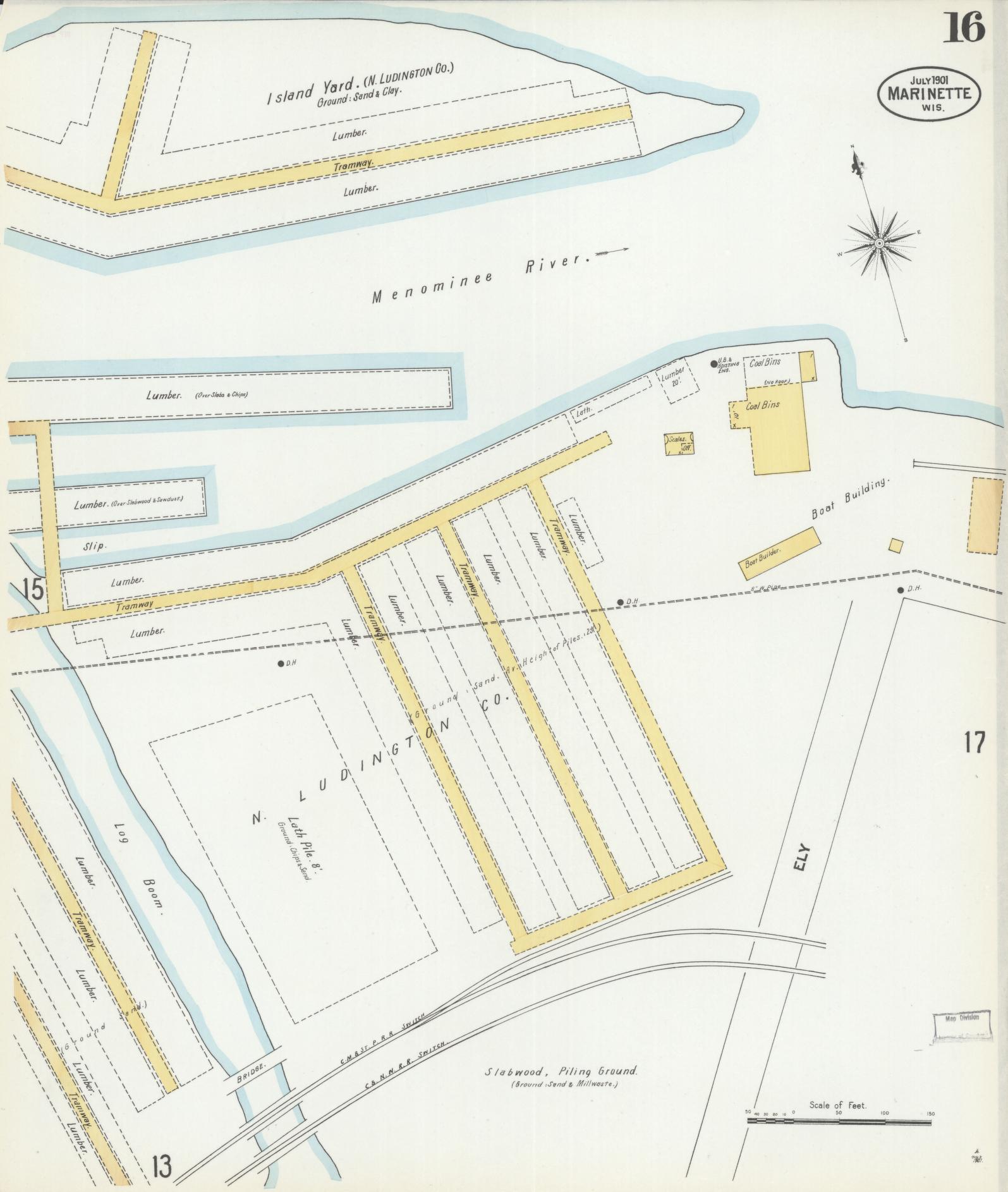 Sanborn Fire Insurance Map from Marinette, Marinette County, Wisconsin (1901), Sheet #0016 - Complete Map Set gallery image, historic Sanborn map, vintage wall art, Wisconsin Wisconsin