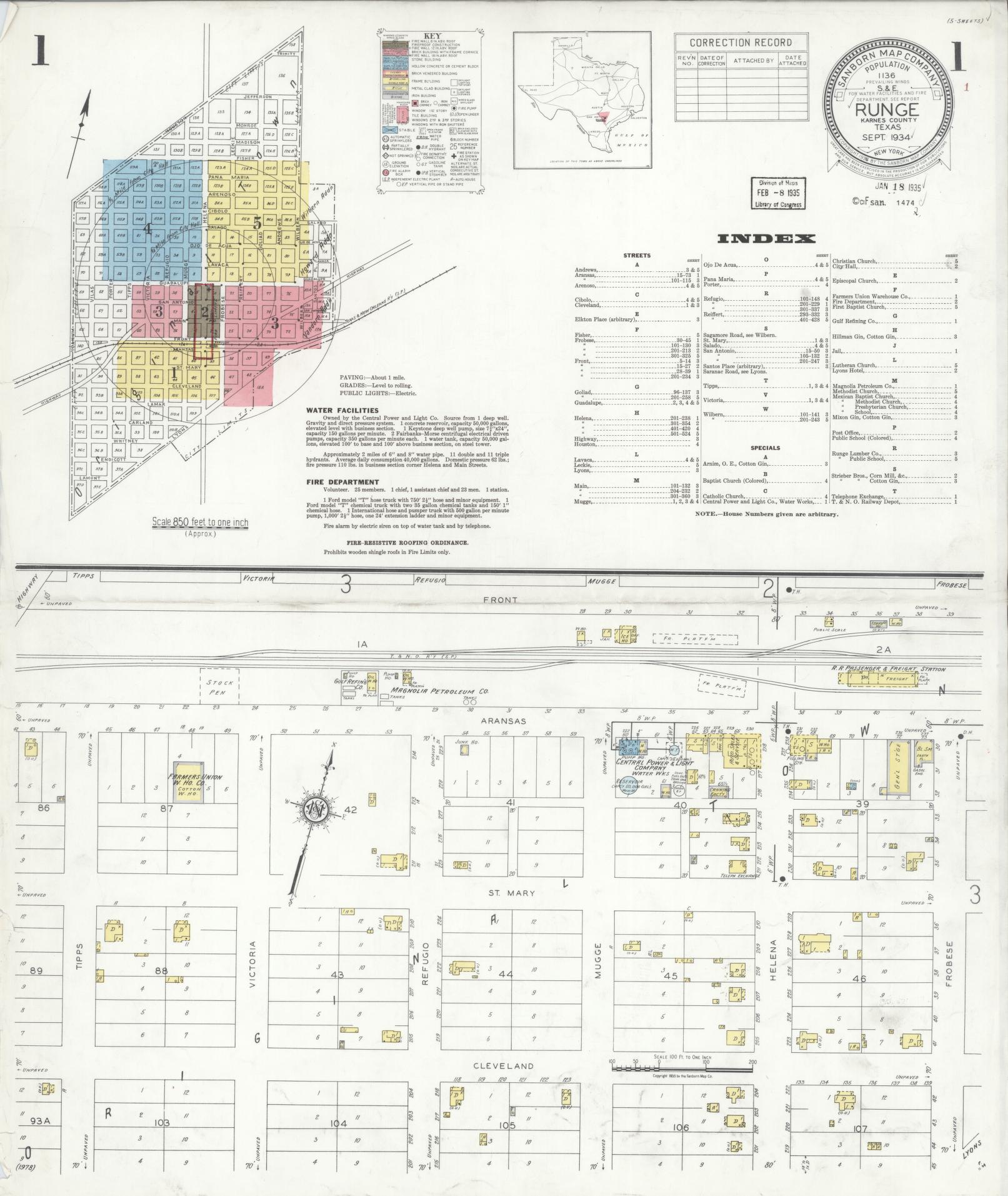 Sanborn Fire Insurance Map from Runge, Karnes County, Texas. (1934) – Historic Sanborn Fire Insurance Map Print