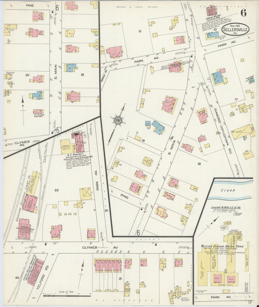 Sanborn Fire Insurance Map from Sellersville, Bucks County, Pennsylvania (1913), Sheet #0006 - Historic Sanborn Fire Insurance Map Print, vintage old map wall art, antique decor, genealogy gift, Pennsylvania Pennsylvania map