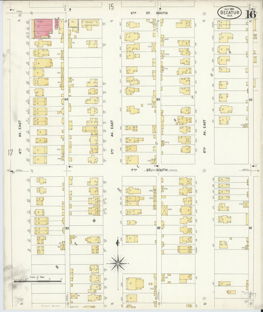 Sanborn Fire Insurance Map from Decatur, Morgan County, Alabama (1908), Sheet #0016 - Historic Sanborn Fire Insurance Map Print, vintage old map wall art, antique decor, genealogy gift, Alabama Alabama map