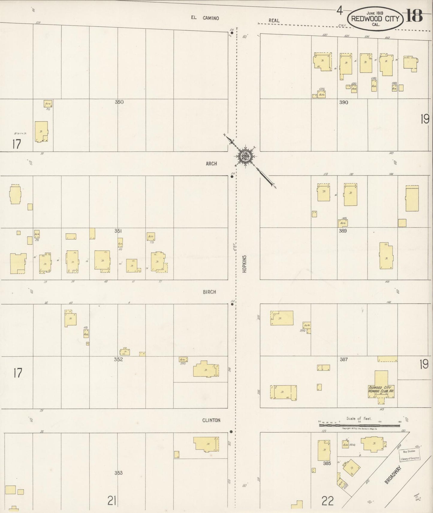 Sanborn Fire Insurance Map from Redwood City, San Mateo County, California (1919), Sheet #0018 - Complete Map Set gallery image, historic Sanborn map, vintage wall art, California California