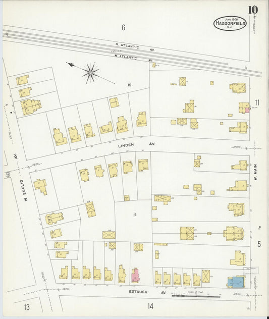 Sanborn Fire Insurance Map from Haddonfield, Camden County, New Jersey (1908), Sheet #0010 - Historic Sanborn Fire Insurance Map Print, vintage old map wall art, antique decor, genealogy gift, New Jersey New Jersey map