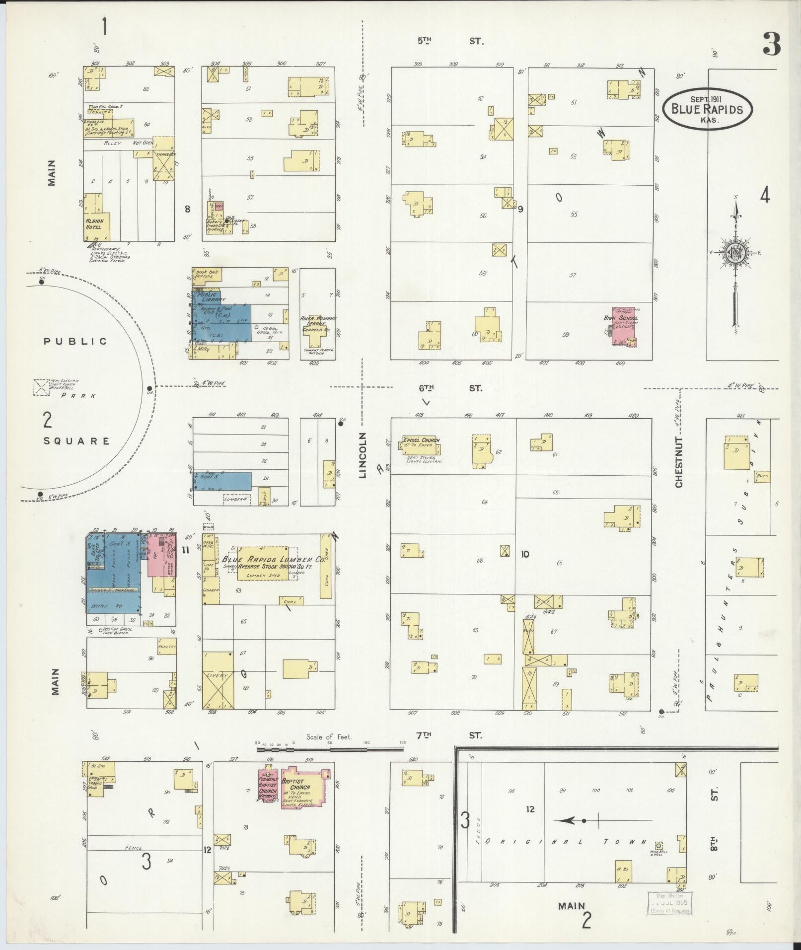Sanborn Fire Insurance Map from Blue Rapids, Marshall County, Kansas (1911), Sheet #0003 - Complete Map Set gallery image, historic Sanborn map, vintage wall art, Kansas Kansas