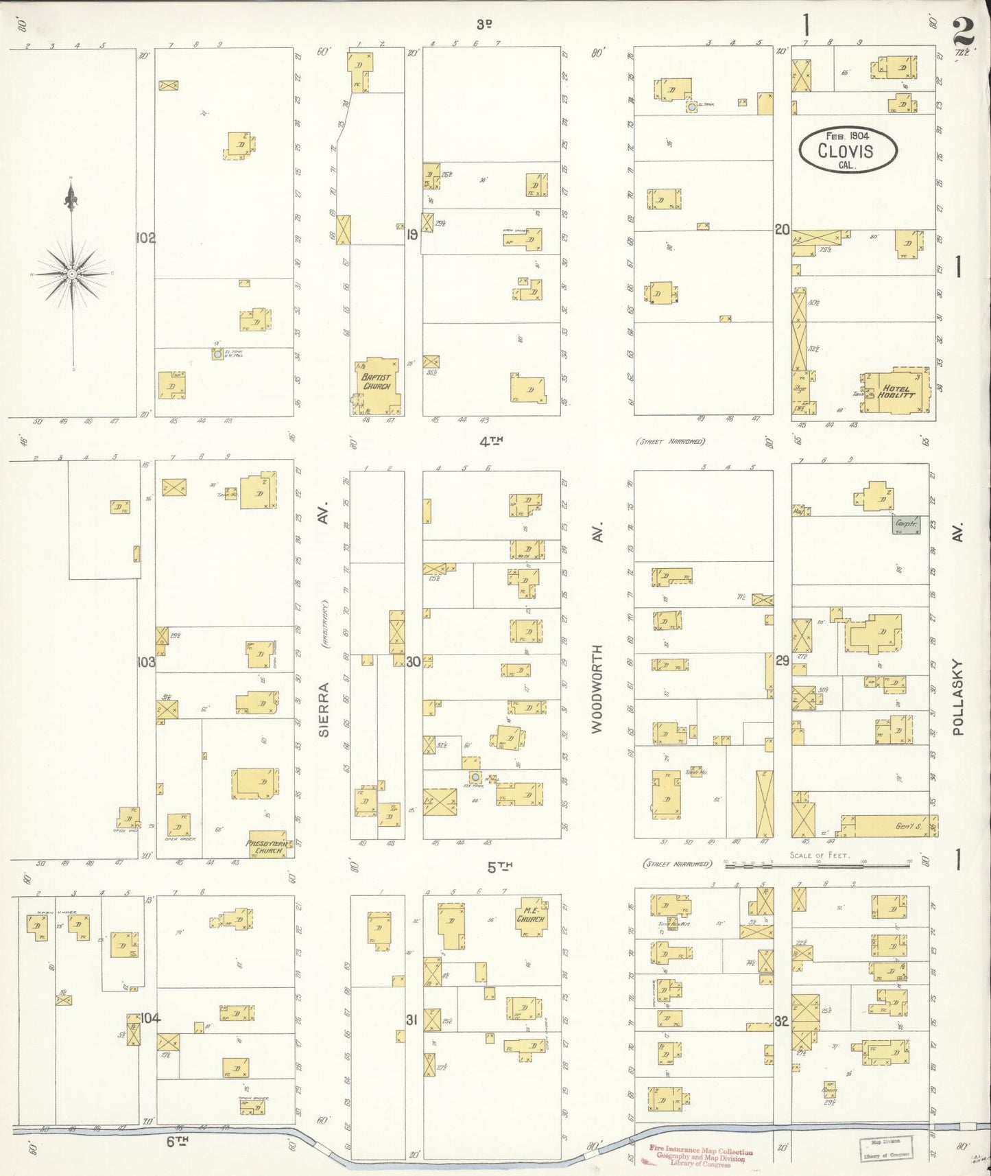 Sanborn Fire Insurance Map from Clovis, Fresno County, California (1904), Sheet #0002 - Historic Sanborn Fire Insurance Map Print, vintage old map wall art, antique decor, genealogy gift, California California map