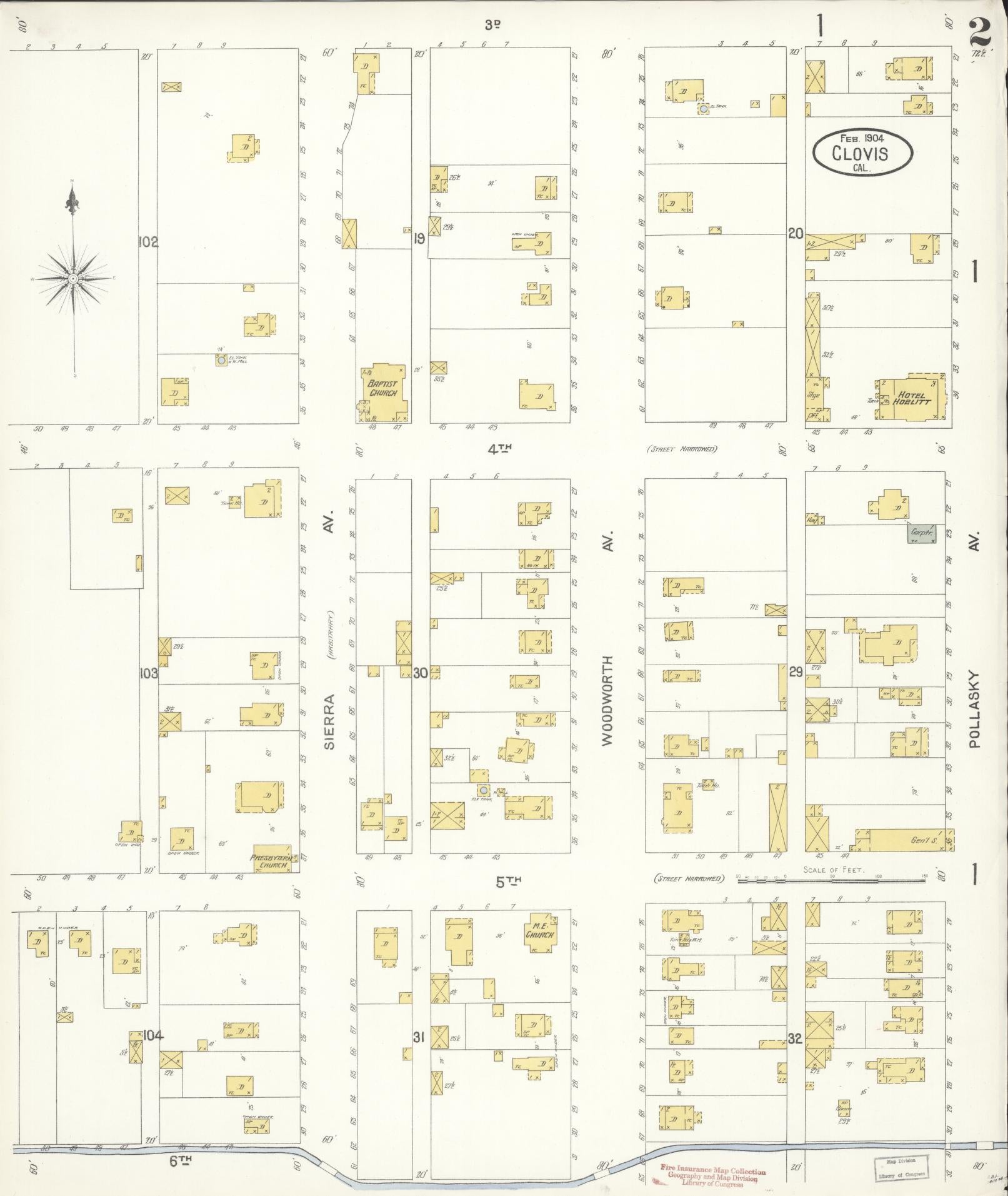 Sanborn Fire Insurance Map from Clovis, Fresno County, California (1904), Sheet #0002 - Historic Sanborn Fire Insurance Map Print, vintage old map wall art, antique decor, genealogy gift, California California map