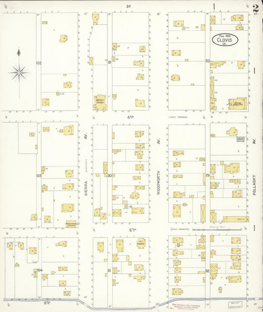 Sanborn Fire Insurance Map from Clovis, Fresno County, California (1904), Sheet #0002 - Historic Sanborn Fire Insurance Map Print, vintage old map wall art, antique decor, genealogy gift, California California map