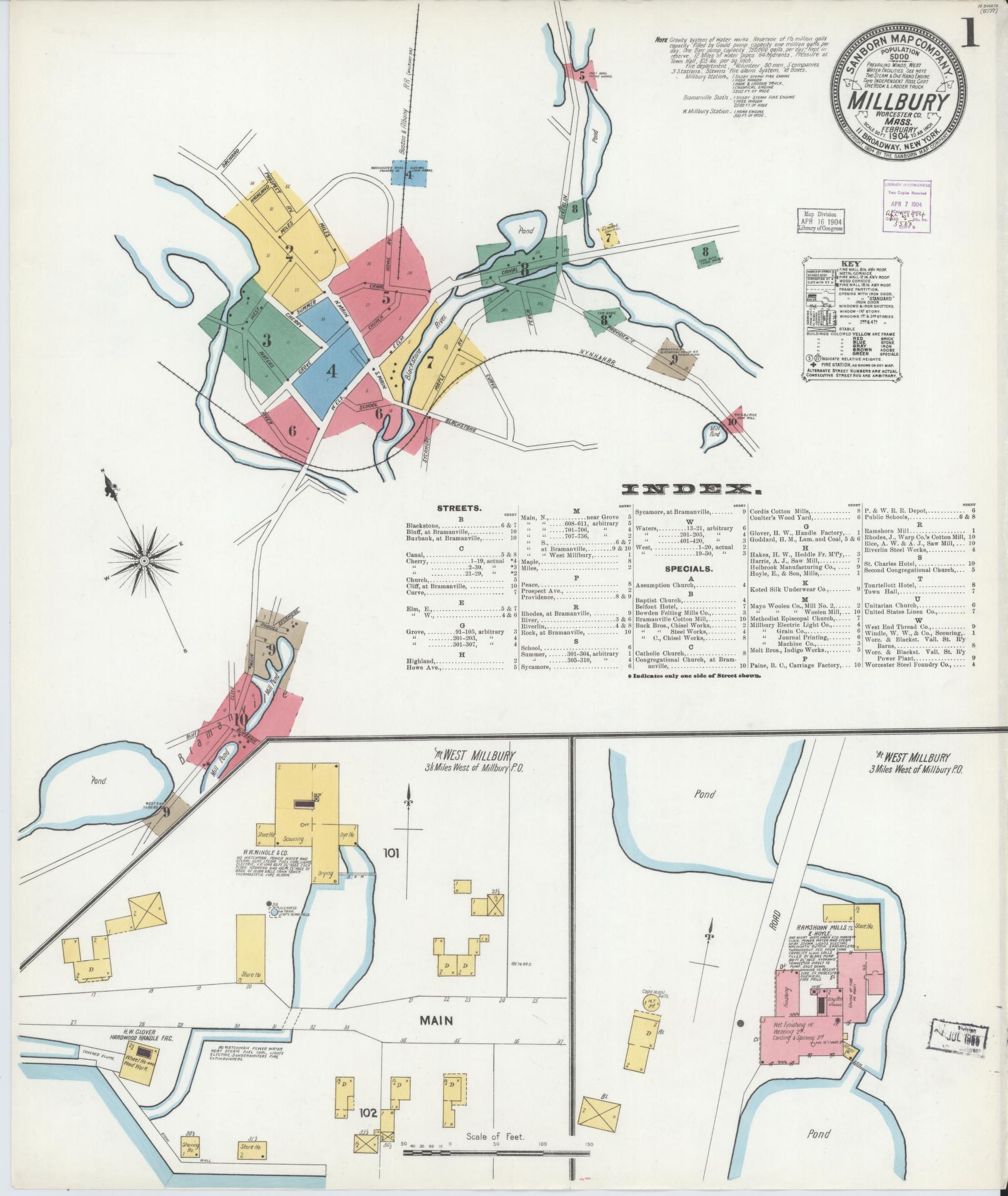 Sanborn Fire Insurance Map from Millbury, Worcester County, Massachusetts (1904), Sheet #0001 - Historic Sanborn Fire Insurance Map Print, vintage old map wall art, antique decor, genealogy gift, Massachusetts Massachusetts map