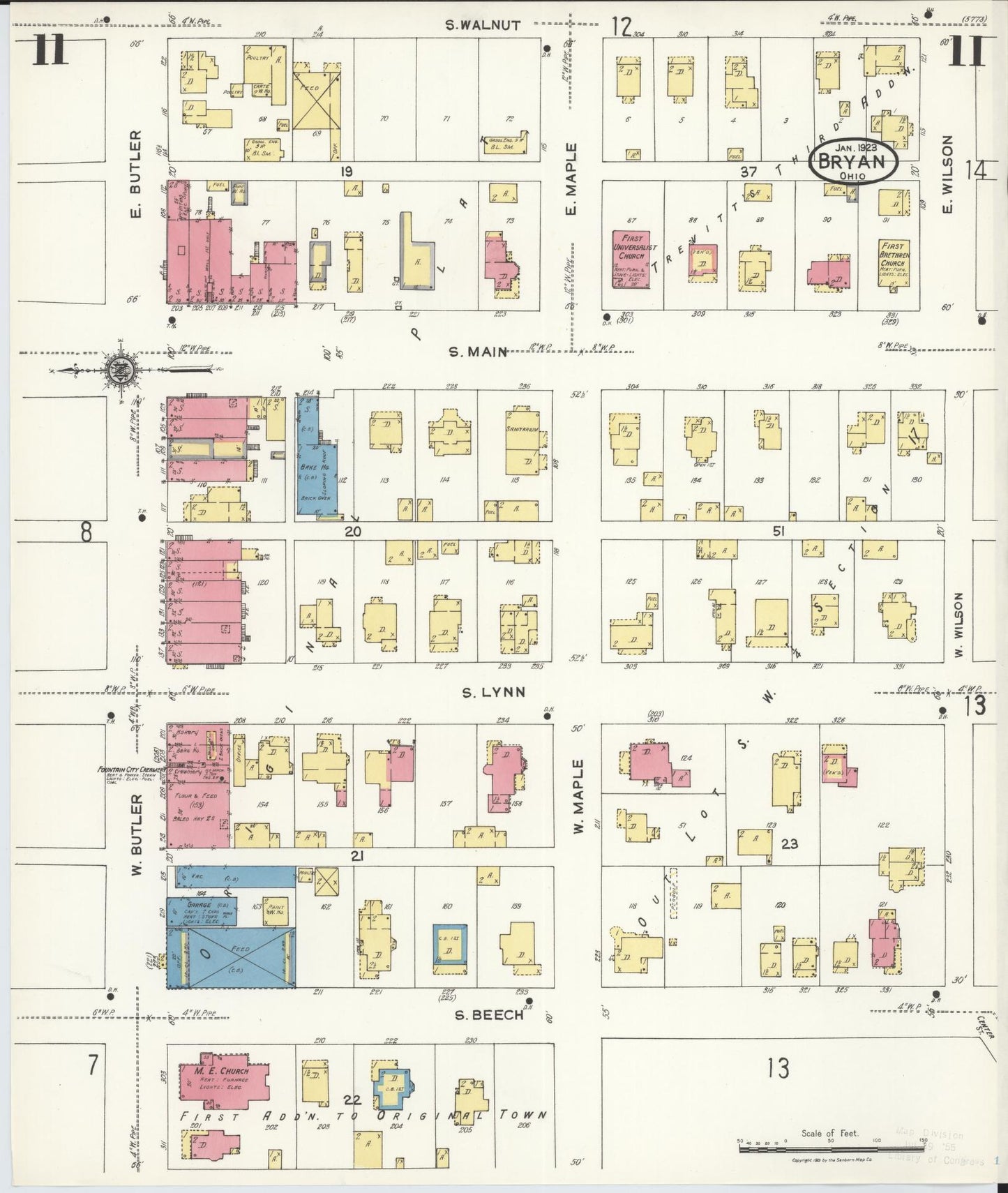 Sanborn Fire Insurance Map from Bryan, Williams County, Ohio (1923), Sheet #0011 - Complete Map Set gallery image, historic Sanborn map, vintage wall art, Ohio Ohio