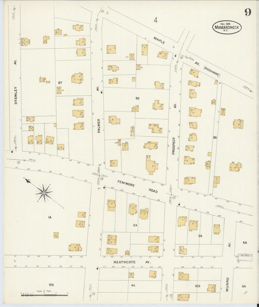 Sanborn Fire Insurance Map from Mamaroneck, Westchester County, New York (1908), Sheet #0009 - Historic Sanborn Fire Insurance Map Print, vintage old map wall art, antique decor, genealogy gift, New York New York map