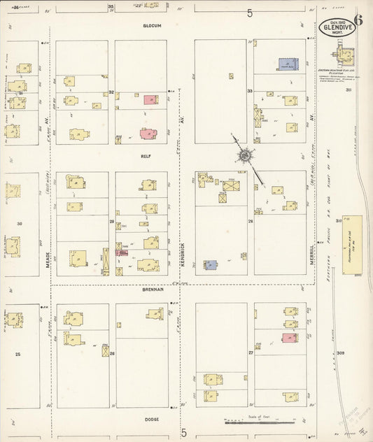 Sanborn Fire Insurance Map from Glendive, Dawson County, Montana (1910), Sheet #0006 - Historic Sanborn Fire Insurance Map Print, vintage old map wall art, antique decor, genealogy gift, Montana Montana map
