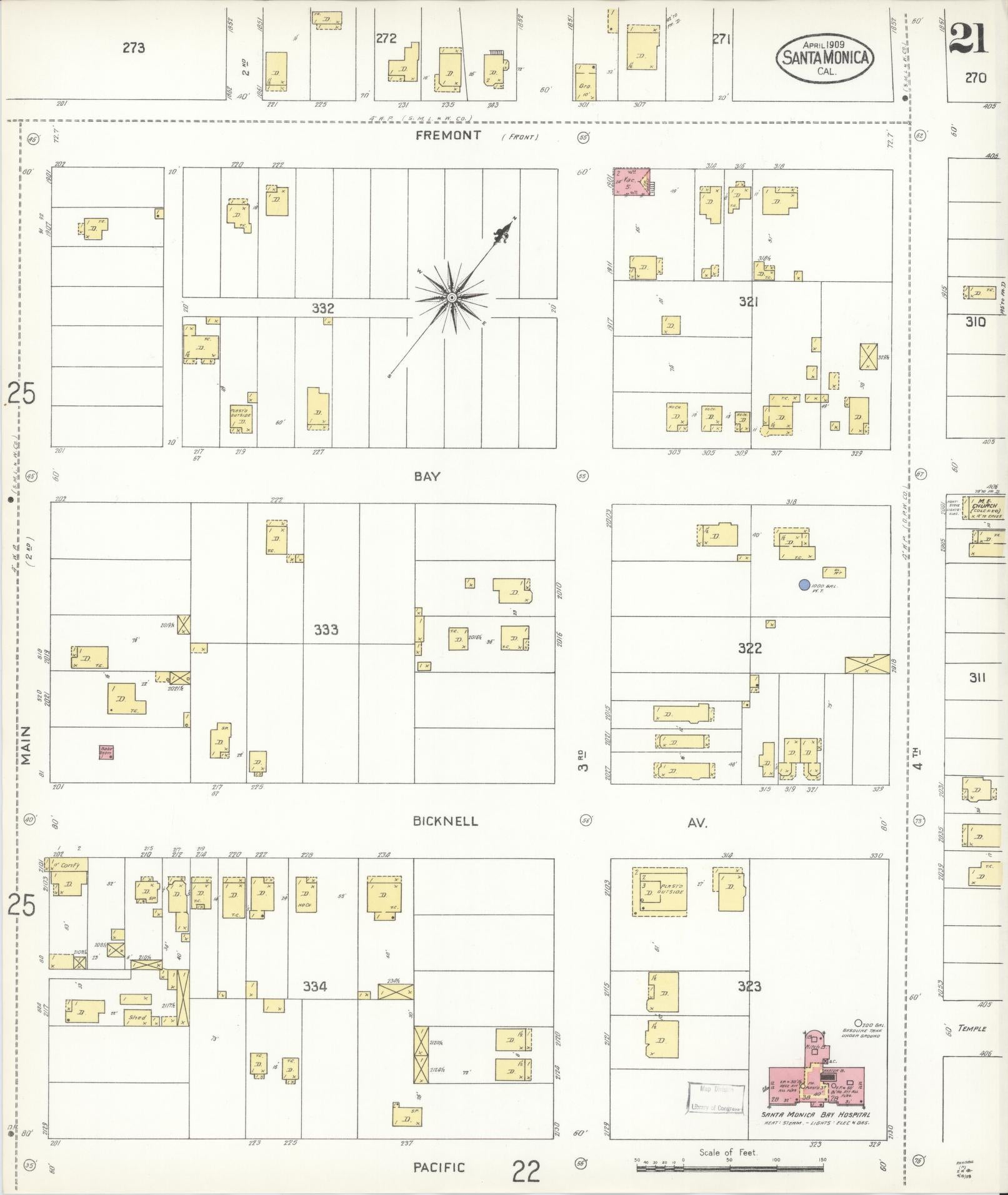 Sanborn Fire Insurance Map from Santa Monica, Los Angeles County, California (1909), Sheet #0021 - Complete Map Set gallery image, historic Sanborn map, vintage wall art, California California