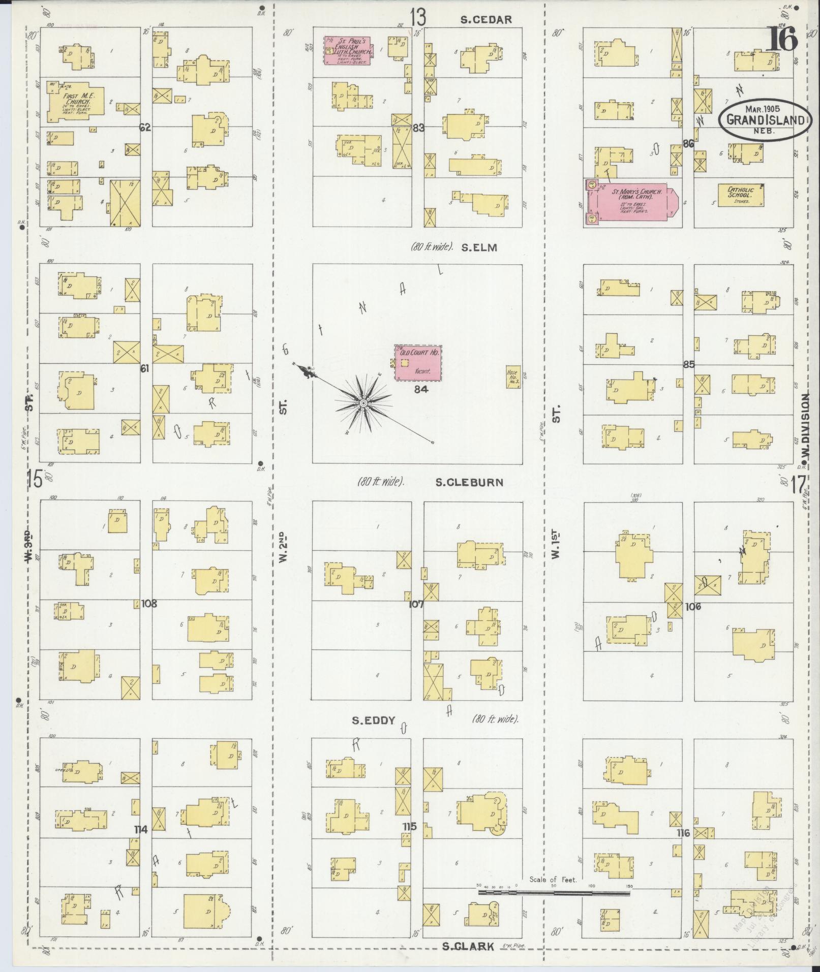 Sanborn Fire Insurance Map from Grand Island, Hall County, Nebraska (1905), Sheet #0016 - Complete Map Set gallery image, historic Sanborn map, vintage wall art, Nebraska Nebraska
