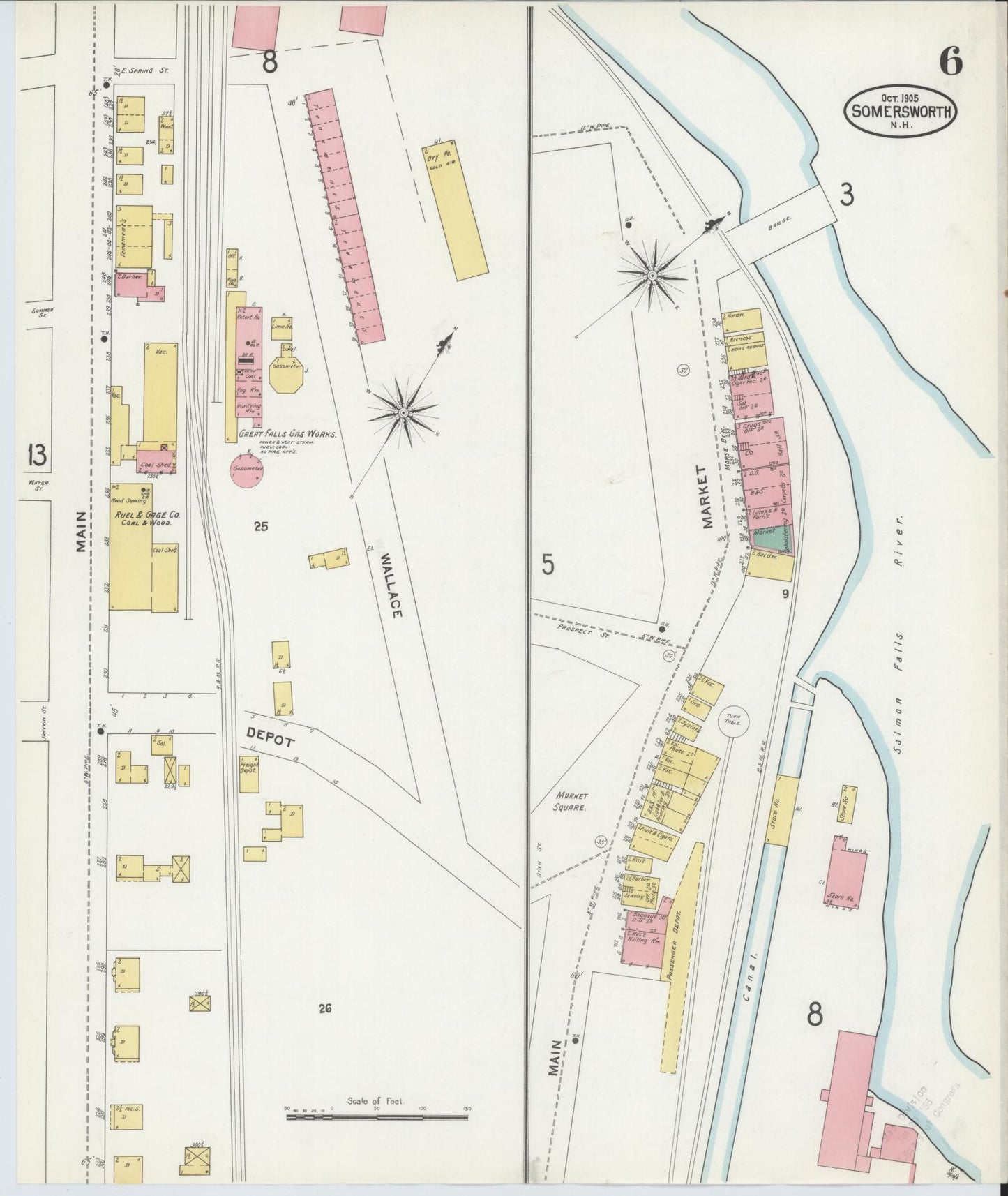 Sanborn Fire Insurance Map from Somersworth, Strafford County, New Hampshire (1905), Sheet #0006 - Complete Map Set gallery image, historic Sanborn map, vintage wall art, Maine Maine