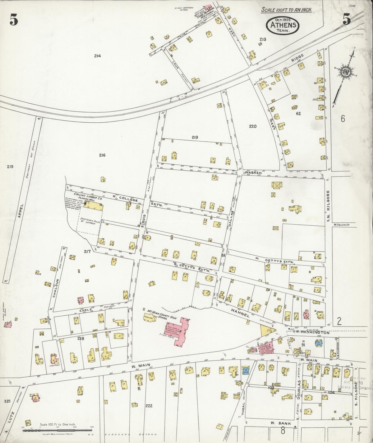 Sanborn Fire Insurance Map from Athens, McMinn County, Tennessee (1925), Sheet #0005 - Complete Map Set gallery image, historic Sanborn map, vintage wall art, Tennessee Tennessee