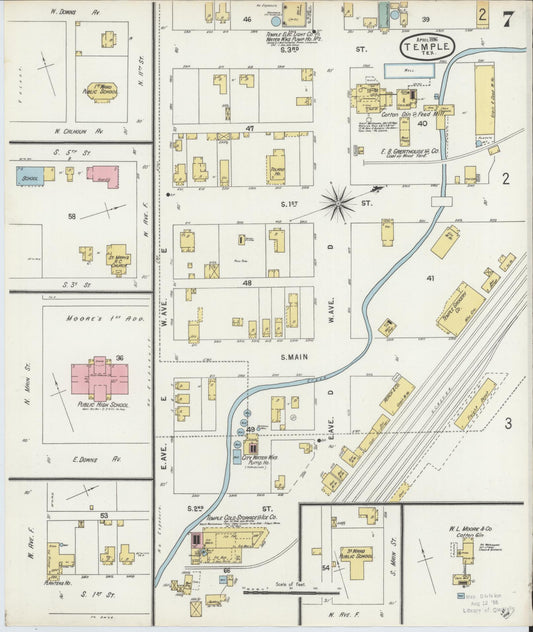 Sanborn Fire Insurance Map from Temple, Bell County, Texas (1896), Sheet #0007 - Historic Sanborn Fire Insurance Map Print, vintage old map wall art, antique decor, genealogy gift, Texas Texas map