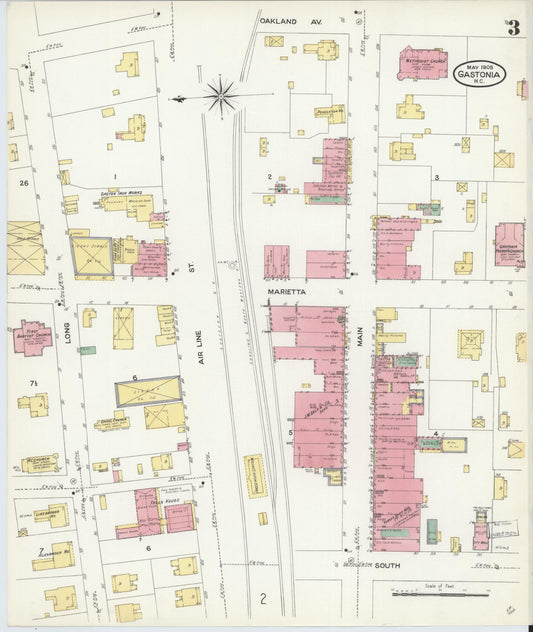 Sanborn Fire Insurance Map from Gastonia, Gaston County, North Carolina (1908), Sheet #0003 - Historic Sanborn Fire Insurance Map Print, vintage old map wall art, antique decor, genealogy gift, North Carolina North Carolina map