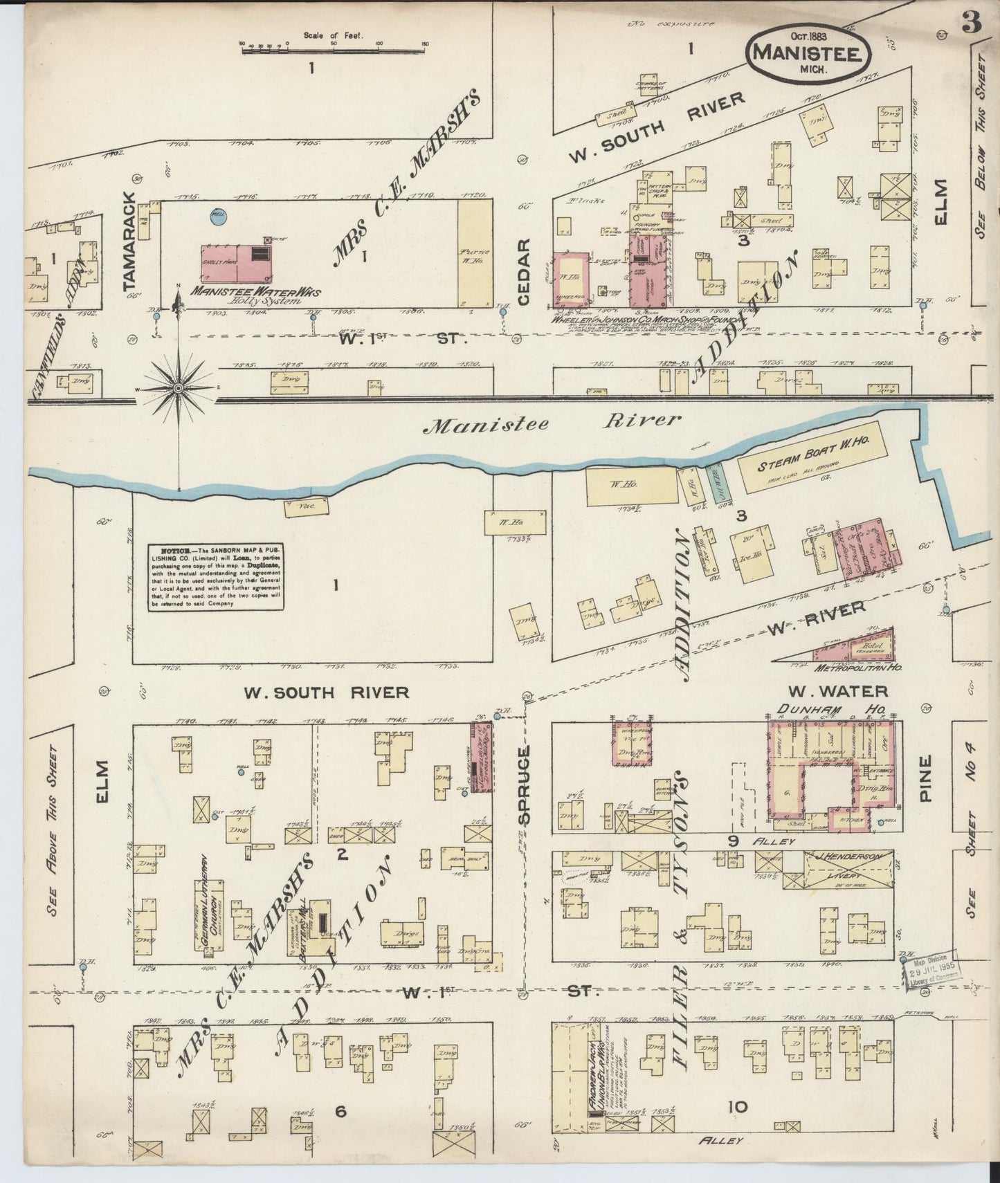 Sanborn Fire Insurance Map from Manistee, Manistee County, Michigan (1883), Sheet #0003 - Historic Sanborn Fire Insurance Map Print, vintage old map wall art, antique decor, genealogy gift, Michigan Michigan map