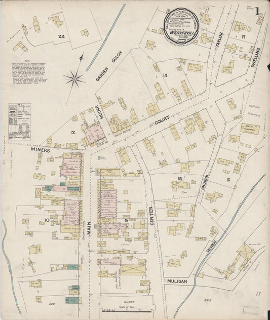 Sanborn Fire Insurance Map from Weaverville, Trinity County, California (1889), Sheet #0001 - Complete Map Set gallery image, historic Sanborn map, vintage wall art, California California