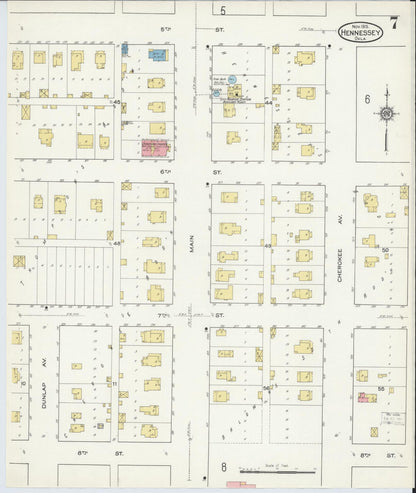 Sanborn Fire Insurance Map from Hennessey, Kingfisher County, Oklahoma (1915), Sheet #0007 - Complete Map Set gallery image, historic Sanborn map, vintage wall art, Oklahoma Oklahoma