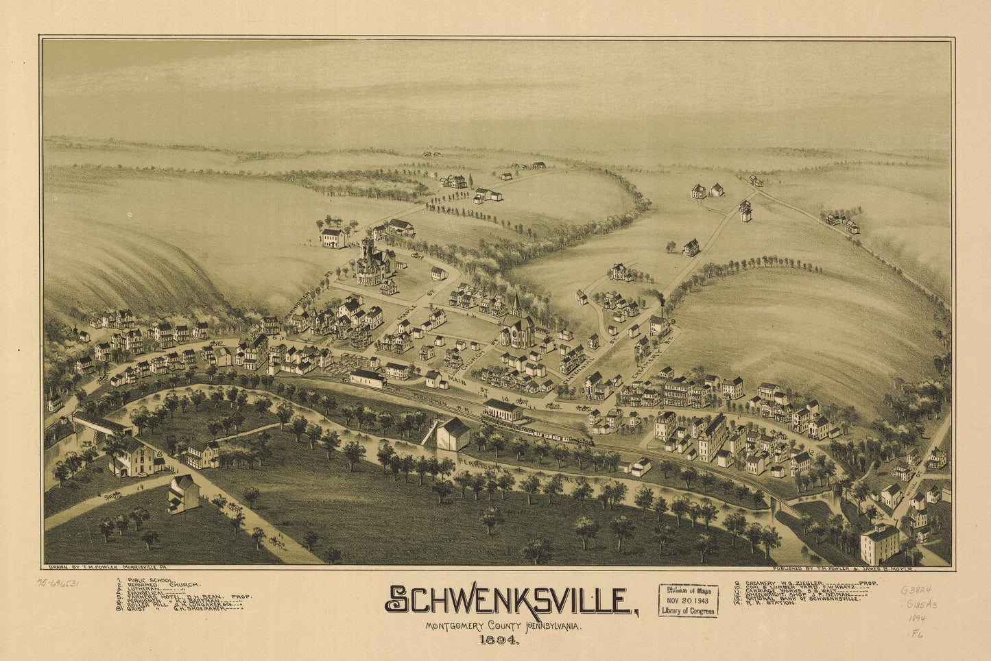 Schwenksville, Montgomery County, Pennsylvania, 1894. (1894) – Historic Bird’s-Eye View Panorama Print