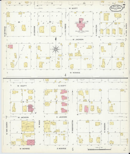 Sanborn Fire Insurance Map from Sullivan, Moultrie County, Illinois (1907), Sheet #0007 - Complete Map Set gallery image, historic Sanborn map, vintage wall art, Illinois Illinois