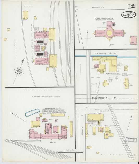 Sanborn Fire Insurance Map from Elmira, Chemung County, New York (1892), Sheet #0012 - Historic Sanborn Fire Insurance Map Print, vintage old map wall art, antique decor, genealogy gift, New York New York map