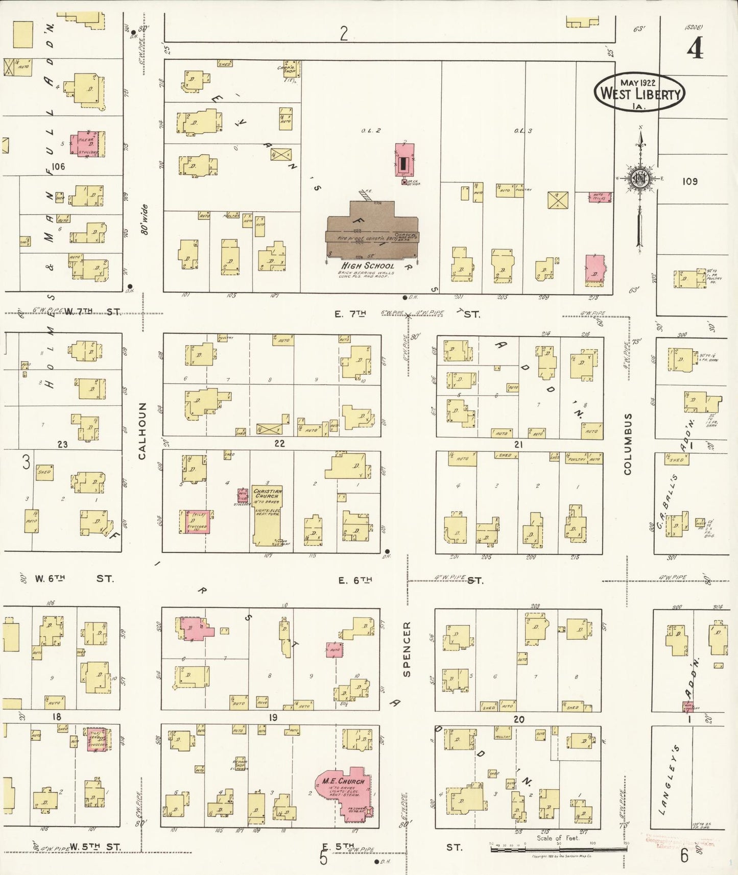 Sanborn Fire Insurance Map from West Liberty, Muscatine County, Iowa (1922), Sheet #0004 - Historic Sanborn Fire Insurance Map Print, vintage old map wall art