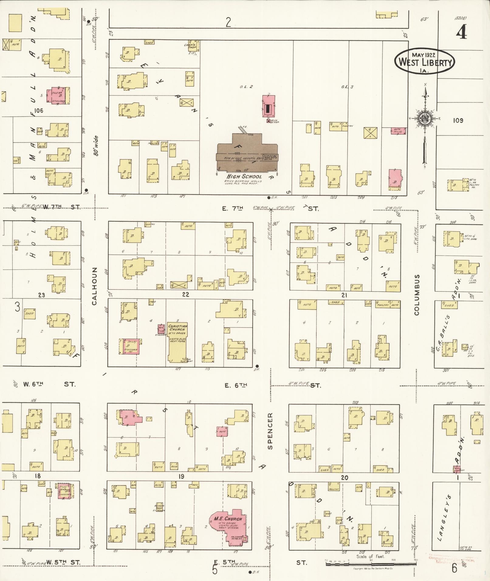 Sanborn Fire Insurance Map from West Liberty, Muscatine County, Iowa (1922), Sheet #0004 - Historic Sanborn Fire Insurance Map Print, vintage old map wall art