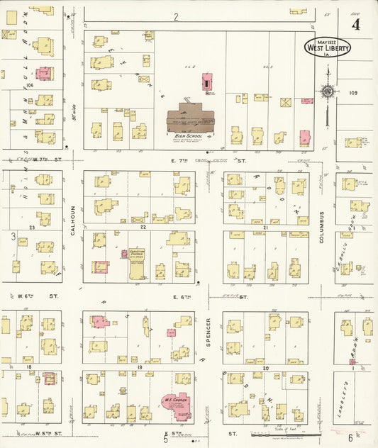 Sanborn Fire Insurance Map from West Liberty, Muscatine County, Iowa (1922), Sheet #0004 - Historic Sanborn Fire Insurance Map Print, vintage old map wall art