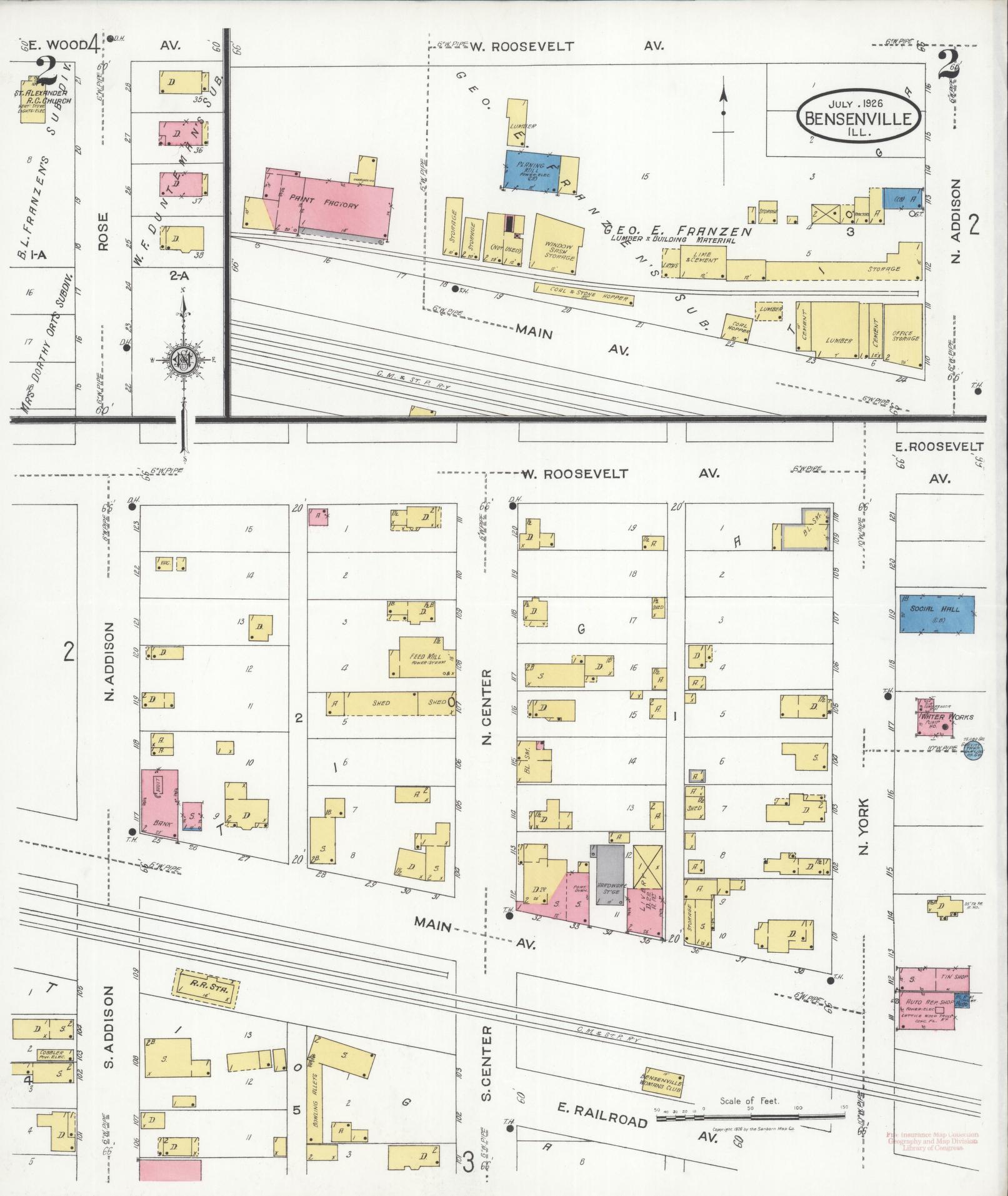 Sanborn Fire Insurance Map from Bensenville, Dupage County, Illinois (1926), Sheet #0002 - Historic Sanborn Fire Insurance Map Print, vintage old map wall art, antique decor, genealogy gift, Illinois Illinois map