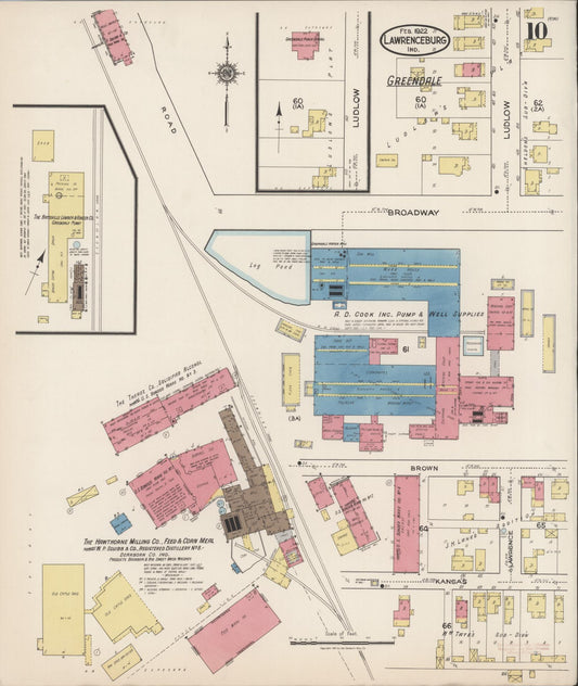 Sanborn Fire Insurance Map from Lawrenceburg, Dearborn County, Indiana (1922), Sheet #0010 - Historic Sanborn Fire Insurance Map Print, vintage old map wall art, antique decor, genealogy gift, Indiana Indiana map