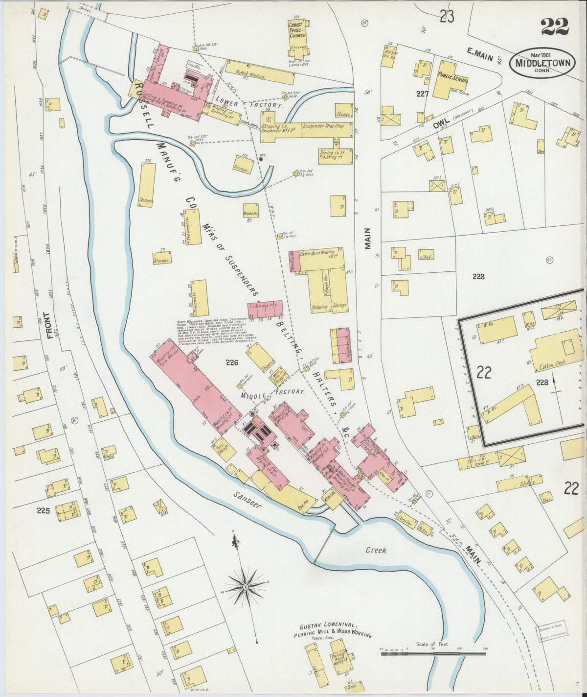 Sanborn Fire Insurance Map from Middletown, Middlesex County, Connecticut (1901), Sheet #0022 - Historic Sanborn Fire Insurance Map Print, vintage old map wall art, antique decor, genealogy gift, Connecticut Connecticut map