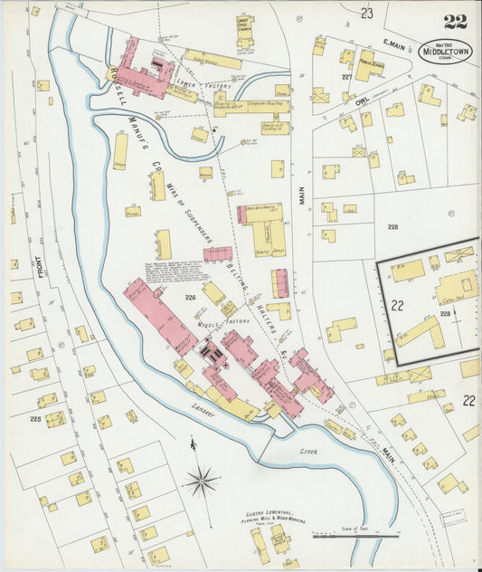 Sanborn Fire Insurance Map from Middletown, Middlesex County, Connecticut (1901), Sheet #0022 - Historic Sanborn Fire Insurance Map Print, vintage old map wall art, antique decor, genealogy gift, Connecticut Connecticut map