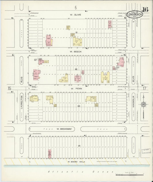 Sanborn Fire Insurance Map from Long Beach, Nassau County, New York (1914), Sheet #0016 - Historic Sanborn Fire Insurance Map Print, vintage old map wall art, antique decor, genealogy gift, New York New York map