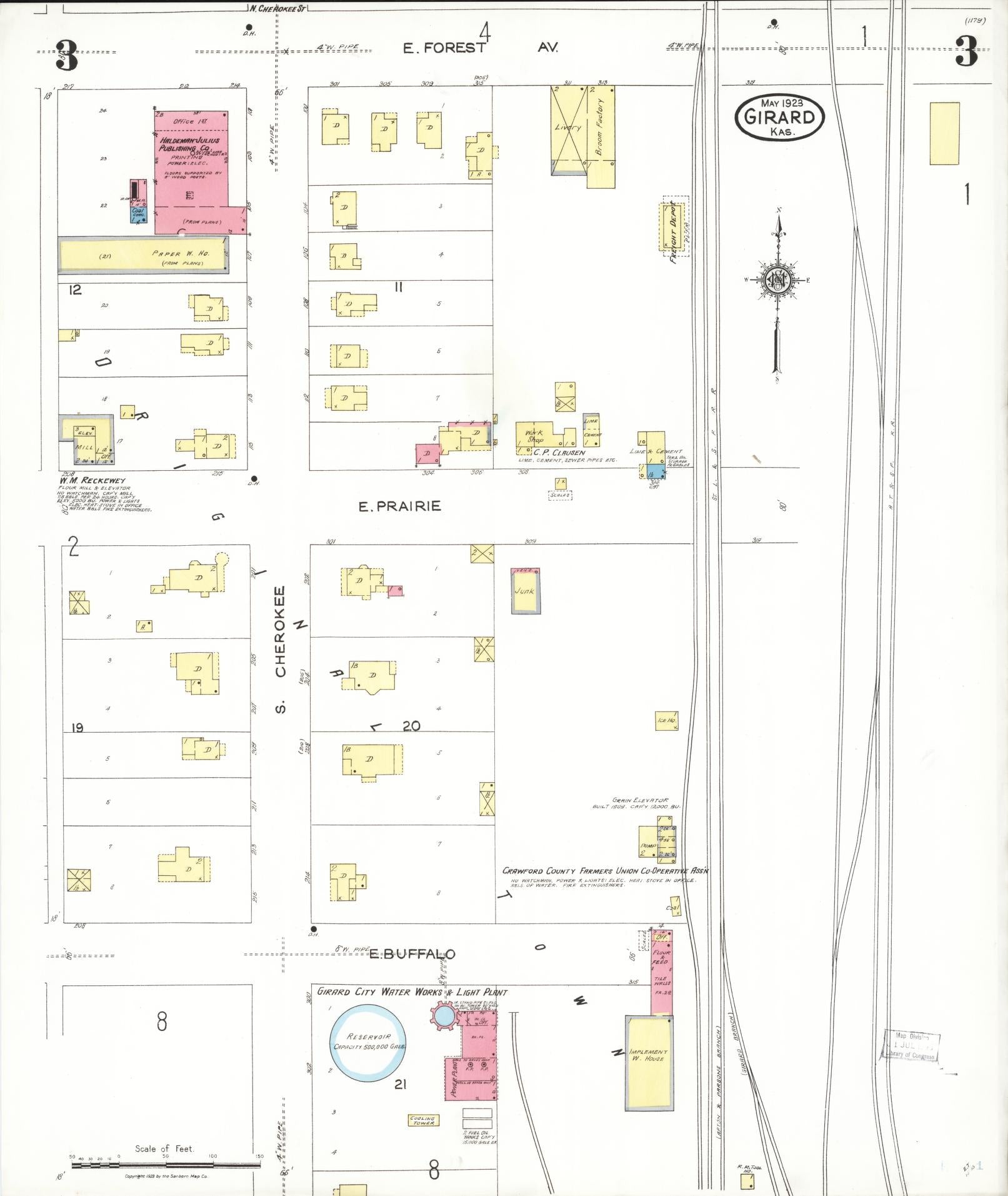 Sanborn Fire Insurance Map from Girard, Crawford County, Kansas (1923), Sheet #0003 - Complete Map Set gallery image, historic Sanborn map, vintage wall art, Kansas Kansas