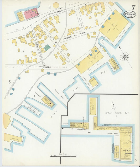 Sanborn Fire Insurance Map from Rockland, Knox County, Maine (1904), Sheet #0007 - Historic Sanborn Fire Insurance Map Print, vintage old map wall art, antique decor, genealogy gift, Maine Maine map
