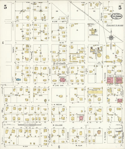 Sanborn Fire Insurance Map from Coleman, Coleman County, Texas (1923), Sheet #0005 - Historic Sanborn Fire Insurance Map Print, vintage old map wall art, antique decor, genealogy gift, Texas Texas map