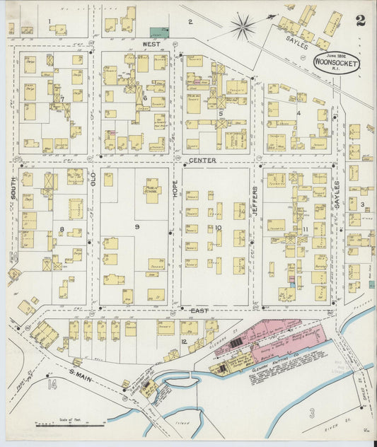 Sanborn Fire Insurance Map from Woonsocket, Providence County, Rhode Island (1892), Sheet #0002 - Historic Sanborn Fire Insurance Map Print, vintage old map wall art, antique decor, genealogy gift, Rhode Island Rhode Island map