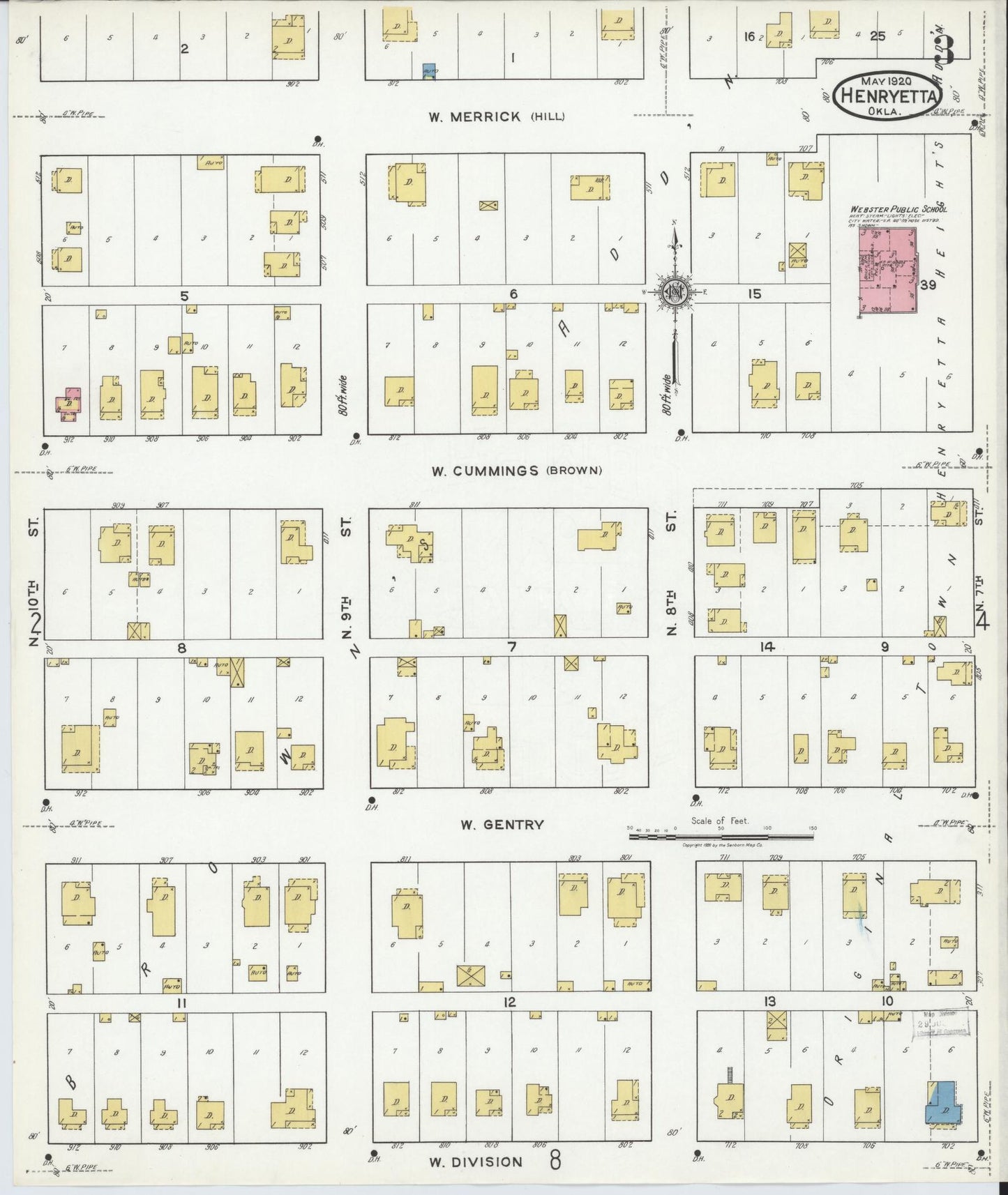 Sanborn Fire Insurance Map from Henryetta, Okmulgee County, Oklahoma (1920), Sheet #0003 - Complete Map Set gallery image, historic Sanborn map, vintage wall art, Oklahoma Oklahoma