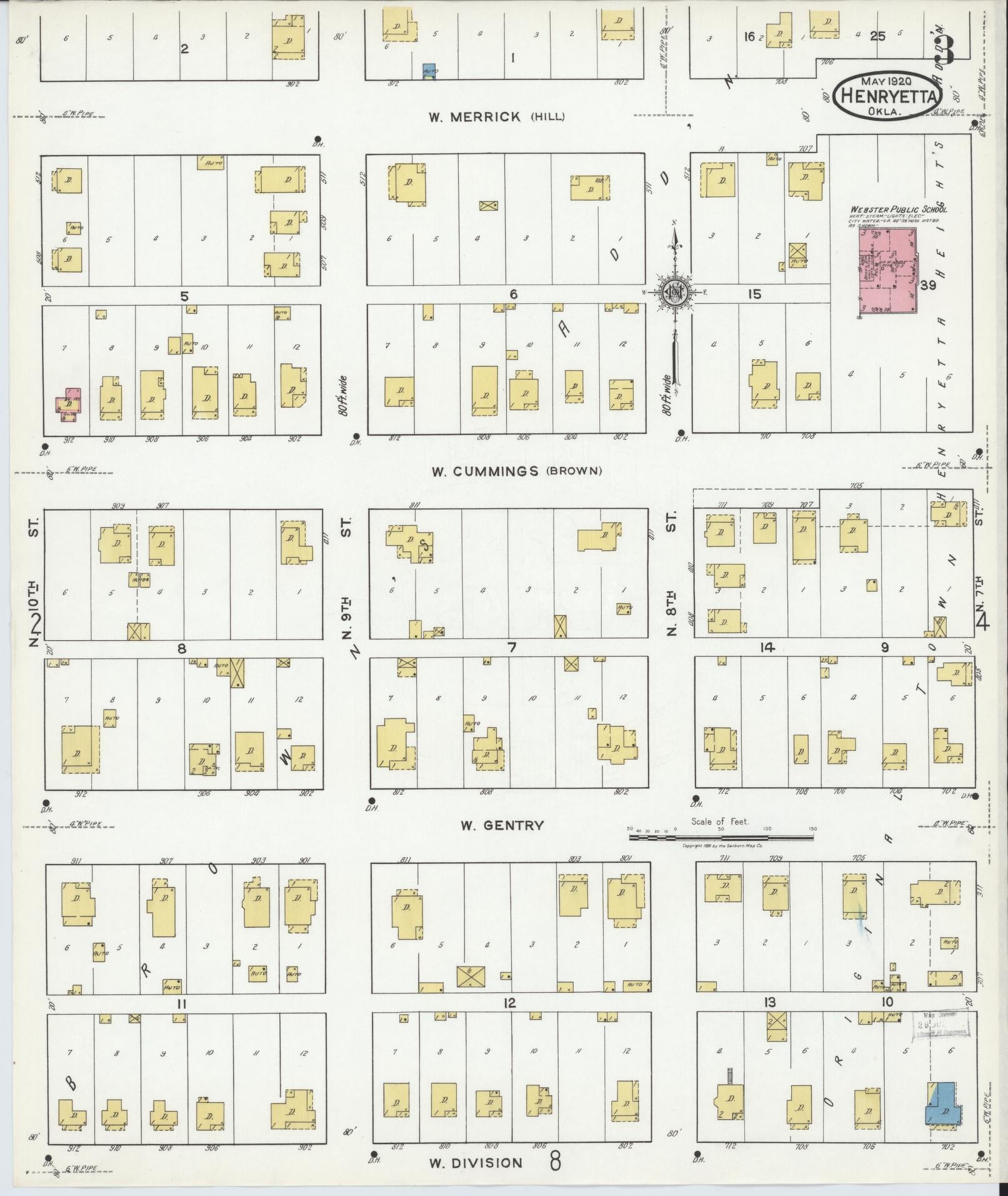 Sanborn Fire Insurance Map from Henryetta, Okmulgee County, Oklahoma (1920), Sheet #0003 - Complete Map Set gallery image, historic Sanborn map, vintage wall art, Oklahoma Oklahoma