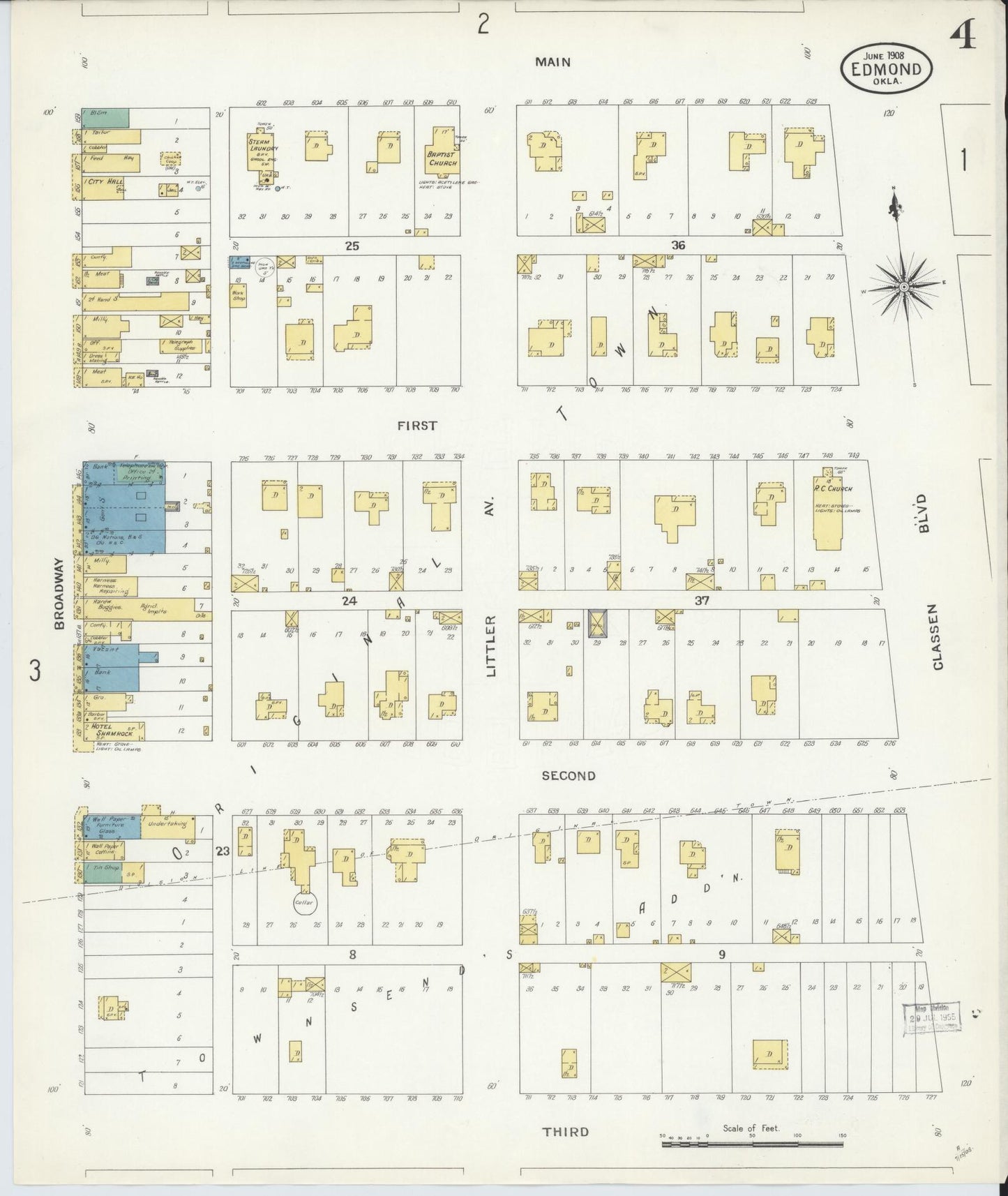 Sanborn Fire Insurance Map from Edmond, Oklahoma County, Oklahoma (1908), Sheet #0004 - Complete Map Set gallery image, historic Sanborn map, vintage wall art, Edmond Oklahoma