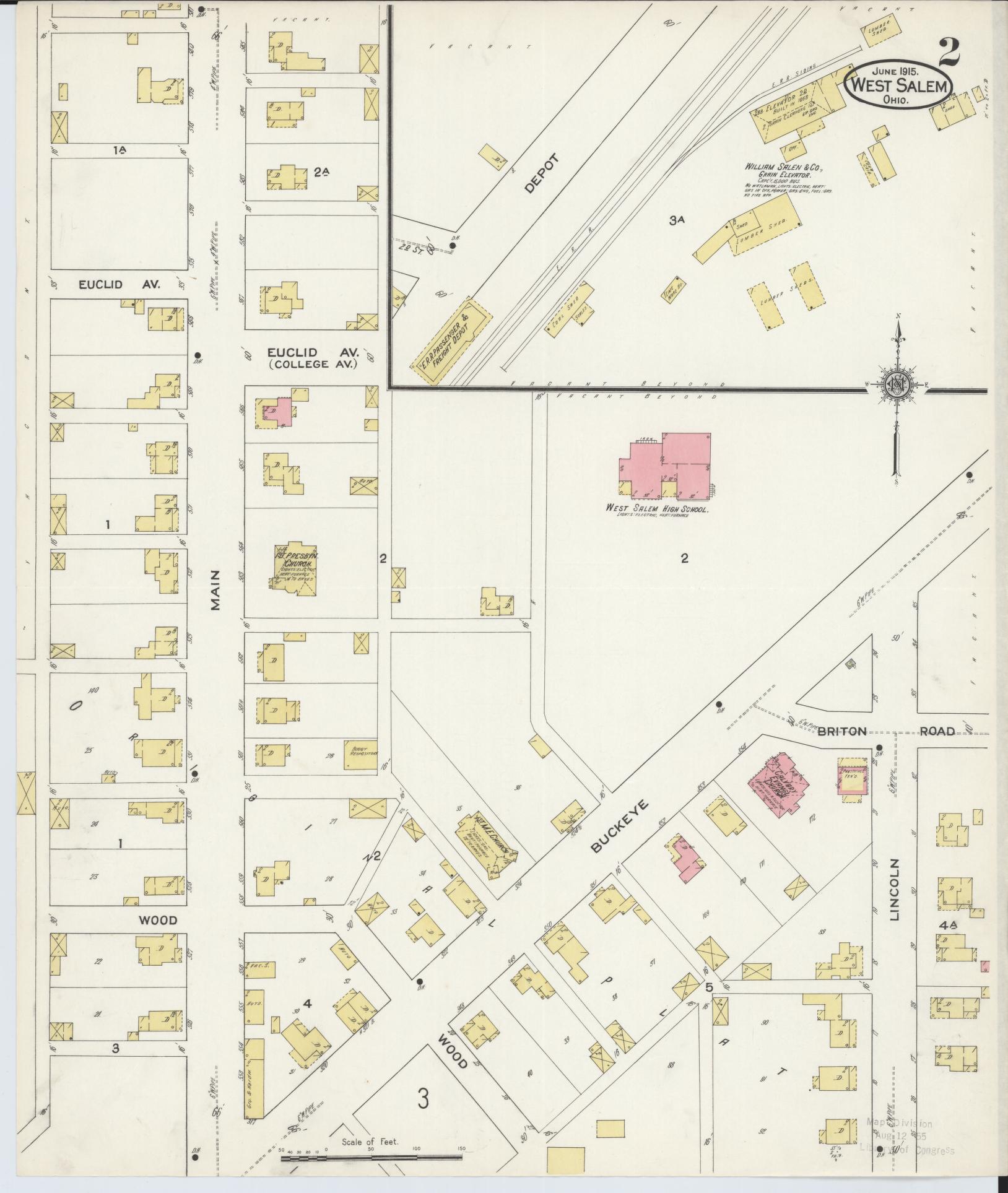 Sanborn Fire Insurance Map from West Salem, Wayne County, Ohio (1915), Sheet #0002 - Historic Sanborn Fire Insurance Map Print, vintage old map wall art, antique decor, genealogy gift, Ohio Ohio map