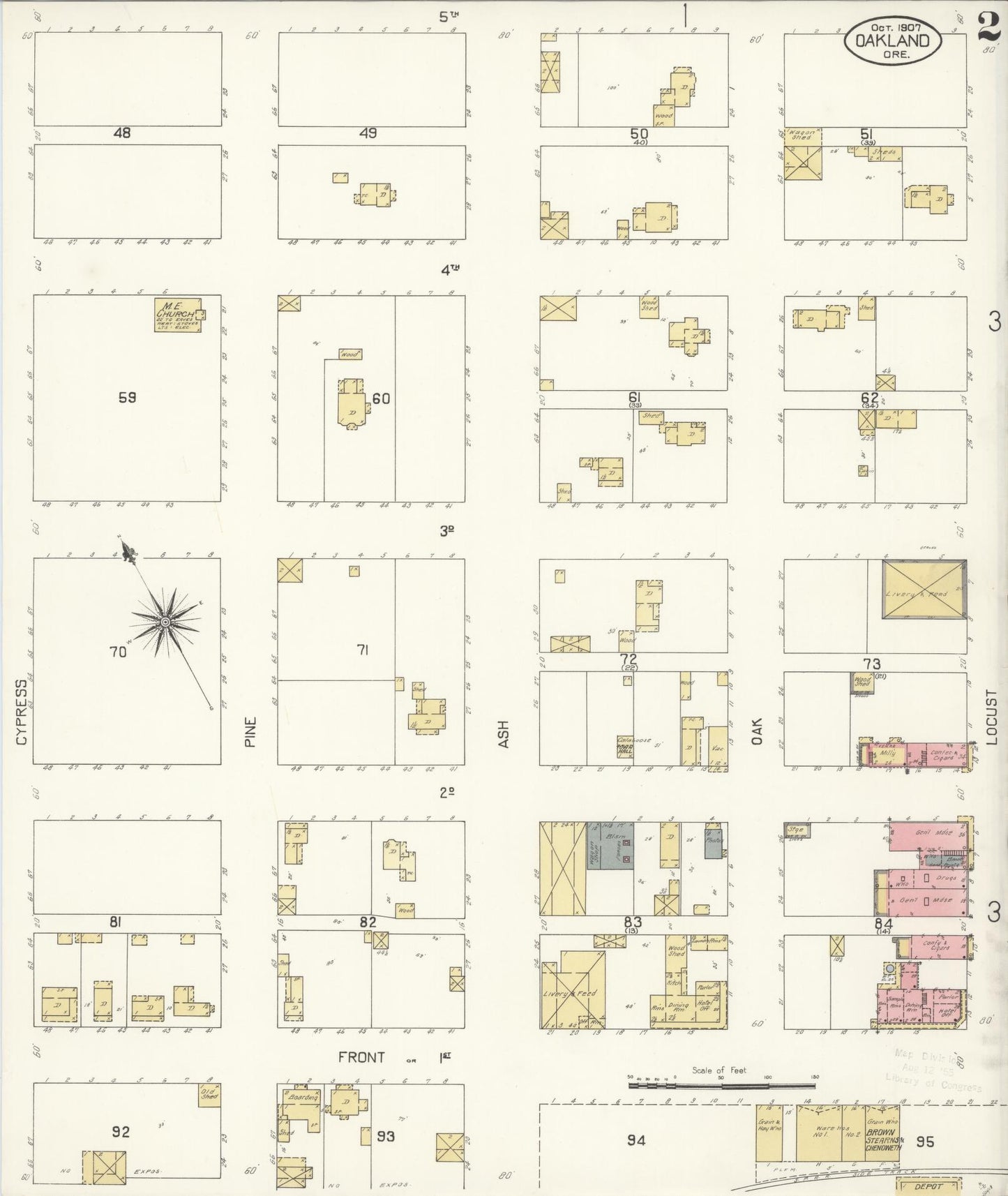 Sanborn Fire Insurance Map from Oakland, Douglas County, Oregon (1907), Sheet #0002 - Complete Map Set gallery image, historic Sanborn map, vintage wall art, Oregon Oregon