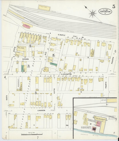 Sanborn Fire Insurance Map from Covington, Independent Cities, Virginia (1907), Sheet #0005 - Complete Map Set gallery image, historic Sanborn map, vintage wall art, Virginia Virginia