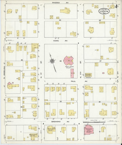 Sanborn Fire Insurance Map from Lufkin, Angelina County, Texas (1915), Sheet #0004 - Historic Sanborn Fire Insurance Map Print, vintage old map wall art, antique decor, genealogy gift, Texas Texas map