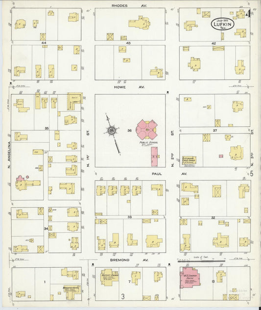 Sanborn Fire Insurance Map from Lufkin, Angelina County, Texas (1915), Sheet #0004 - Historic Sanborn Fire Insurance Map Print, vintage old map wall art, antique decor, genealogy gift, Texas Texas map