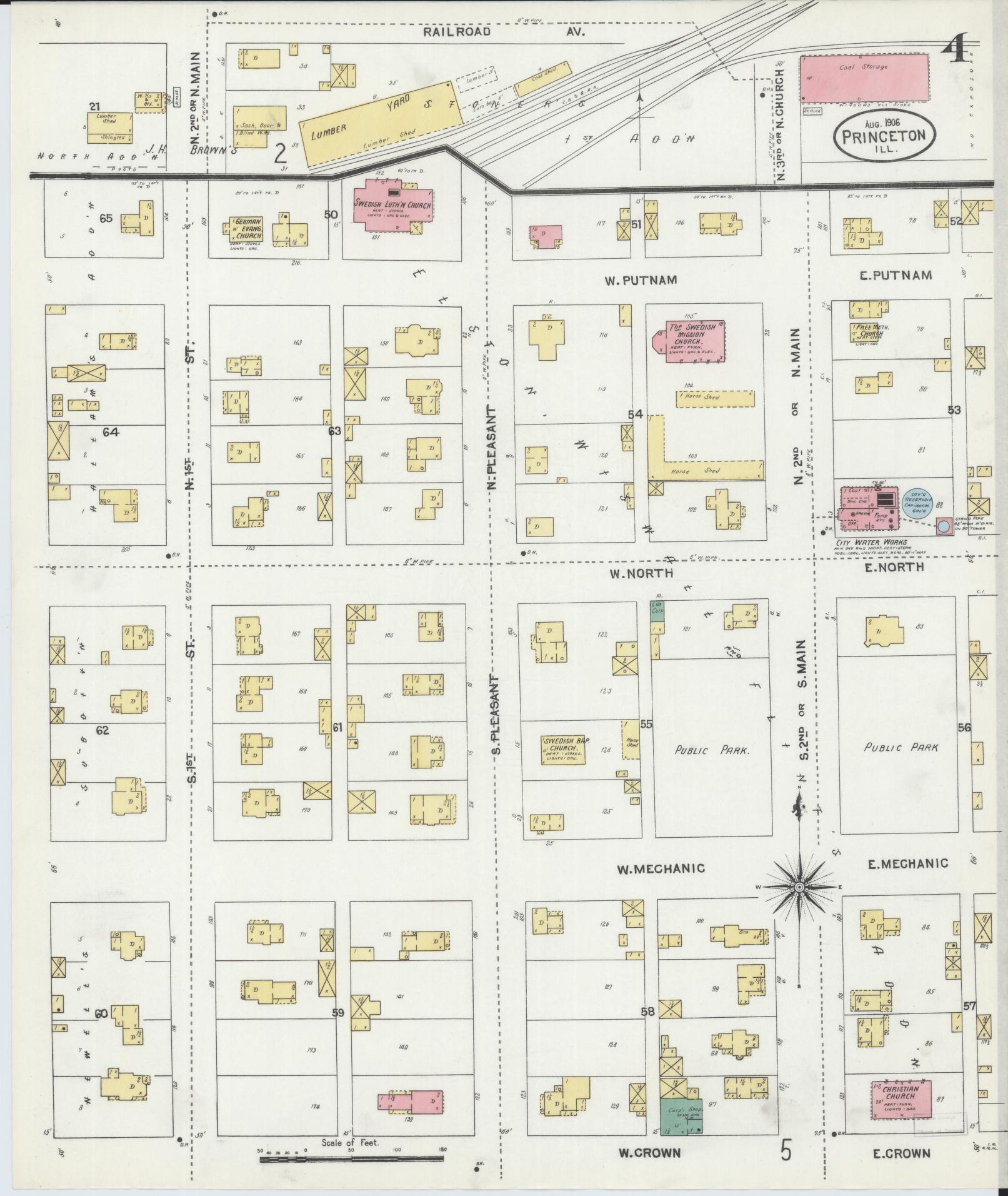 Sanborn Fire Insurance Map from Princeton, Bureau County, Illinois (1906), Sheet #0004 - Complete Map Set gallery image, historic Sanborn map, vintage wall art, Illinois Illinois